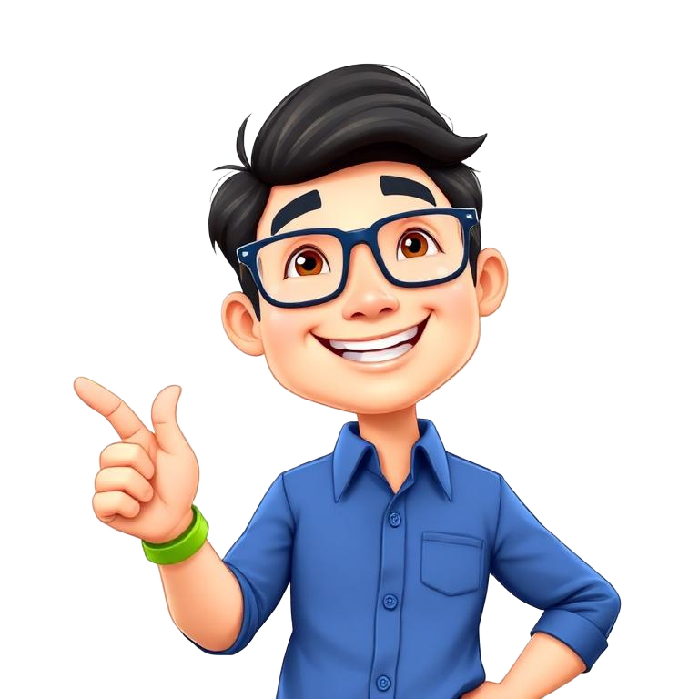 Cartoon Asian man accountant with a coffee and tablet